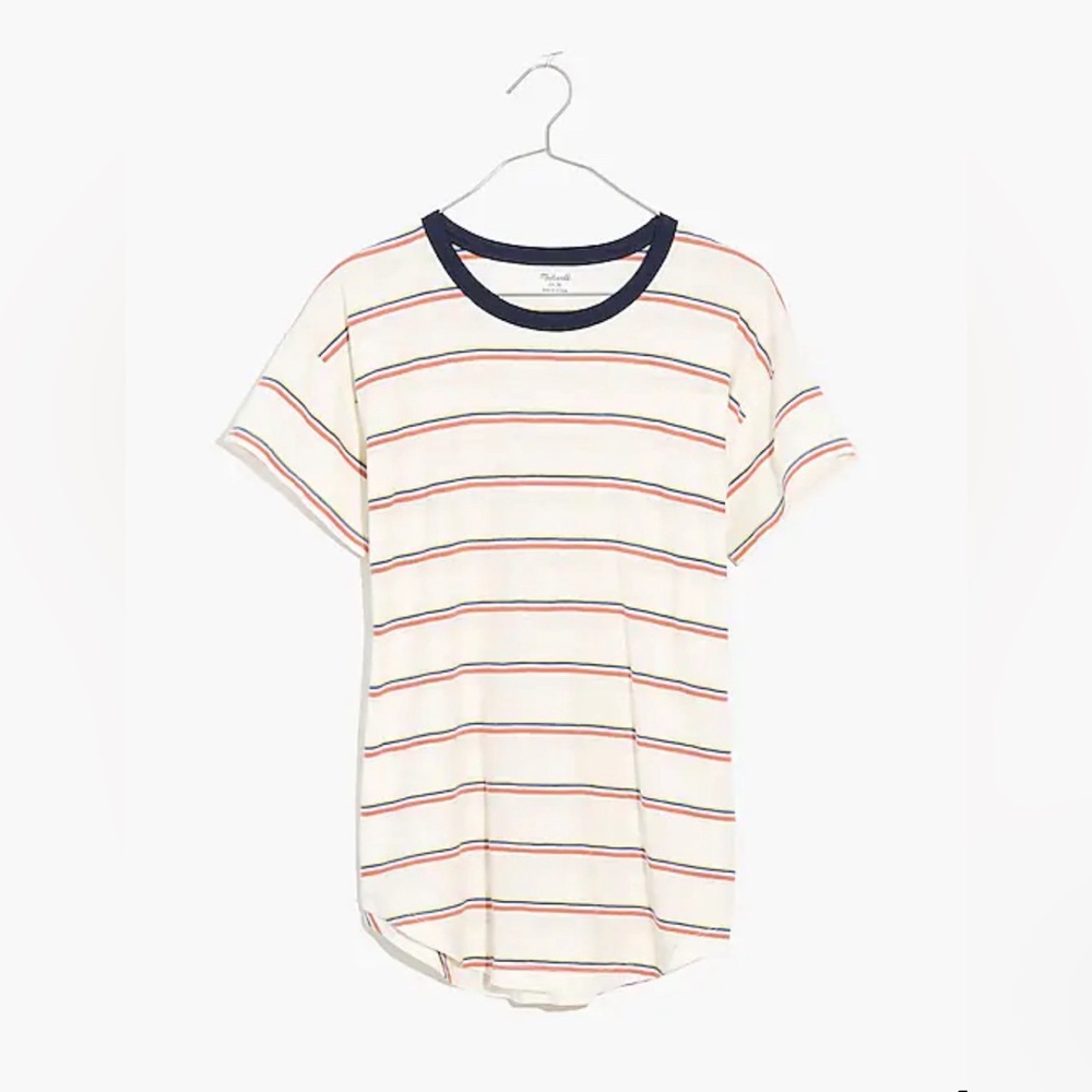 Madewell | Whisper Cotton Rib-Crewneck Ringer Tee in Altair Stripe